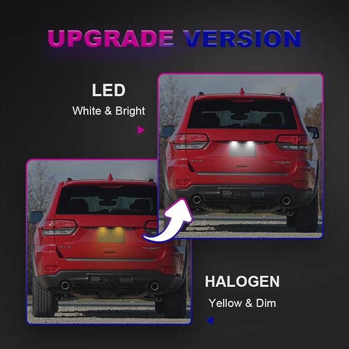 LED License Plate Light Assembly for 2014-2020 Jee'p Grand Cherokee | 2013-2019 Fiat 500 Rear Tag Number Plate Lamp Bright 6000K Pure White OEM 68228927AA PNP 2PCS
