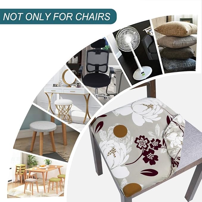 SearchI Water Repellent Seat Covers for Dining Chairs, 4 Pack Jacquard Stretch Dining Room Chair Seat Covers, Kitchen Chair Seat Covers Protectors(Brown Flower)