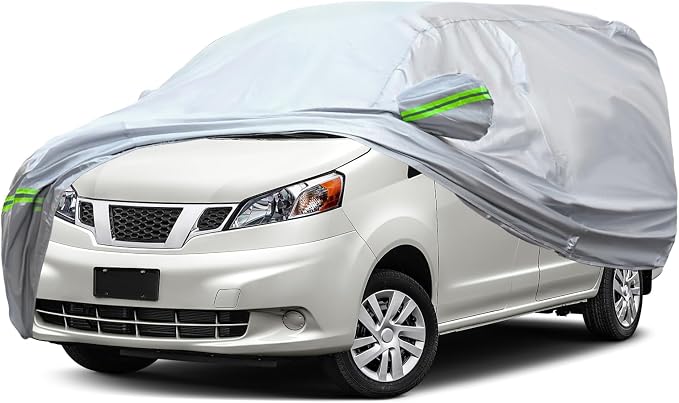 AUQDD 6-Layers Premium MPV Car Cover Waterproof All Weather Weatherproof UV Sun Protection Snow Dust Storm Resistant Outdoor Exterior Custom Form-Fit Full Padded Car Cover with Straps 180"-198" K16