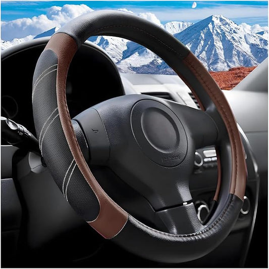 Zpana Car Steering Wheel Cover, 15 Inch Carbon Fiber Leather Non-Slip Steering Wheel Protector with Lining, Breathable Automotive Interior Accessories, Universal for SUV RV Truck (Orange)