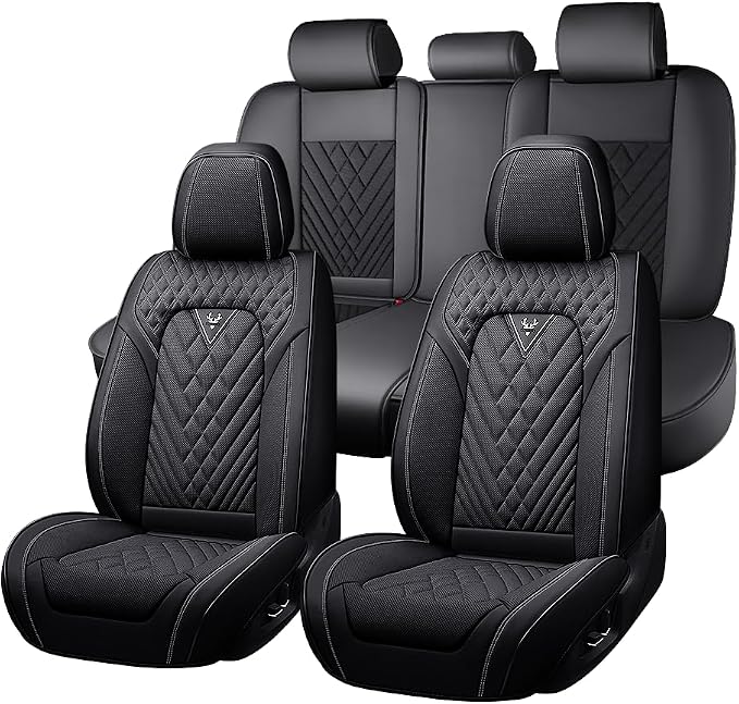 Fit for Toyota Sequoia Seat Covers 2001-2026, Nappa Leather, 360° Full Protection, Thick Padding & Memory Foam, Waterproof & Stain-Resistant Car Seat Cover (Full Set,Black)