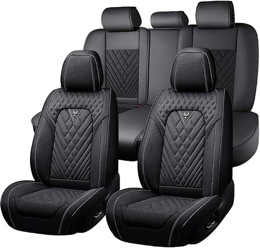 Fit for Toyota Sequoia Seat Covers 2001-2026, Nappa Leather, 360° Full Protection, Thick Padding & Memory Foam, Waterproof & Stain-Resistant Car Seat Cover (Full Set,Black)