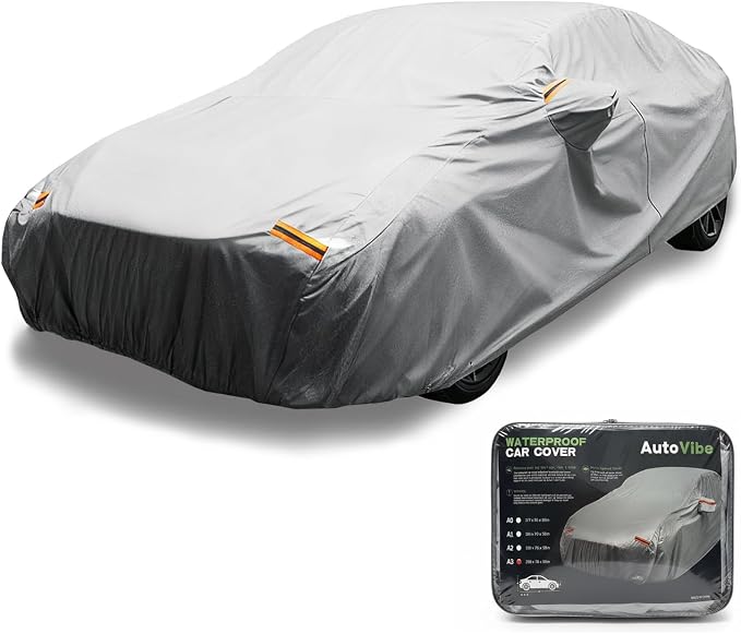 6 Layers Car Cover Waterproof All Weather for Automobiles Outdoor Full Cover Rain Sun UV Protection with Zipper Cotton Size A2 (186" to 193") Universal Fit for Sedan