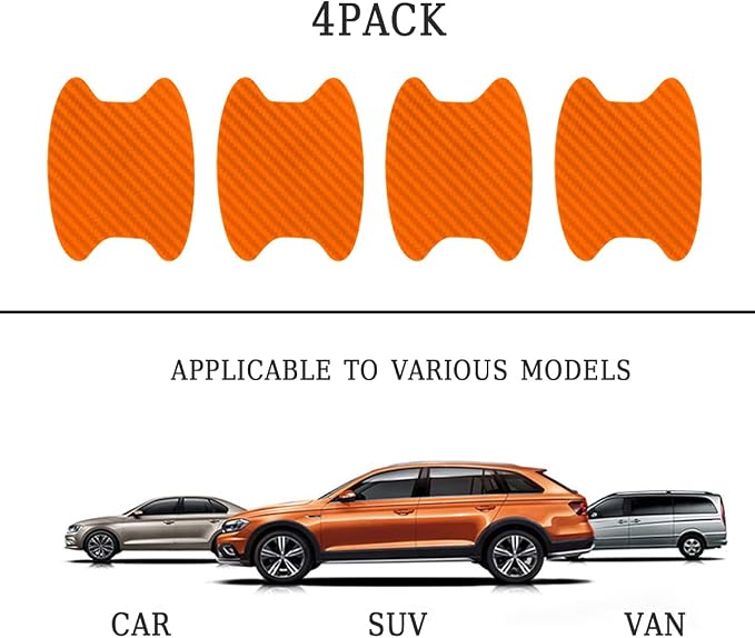 4PCS Universal Carbon Fiber Anti-Scratches Auto Door Handle Protective Film, Door Handle Protector Sticker, Paint Cover Guard Stickers Fit for Most Car Handles (Orange/4PCS)