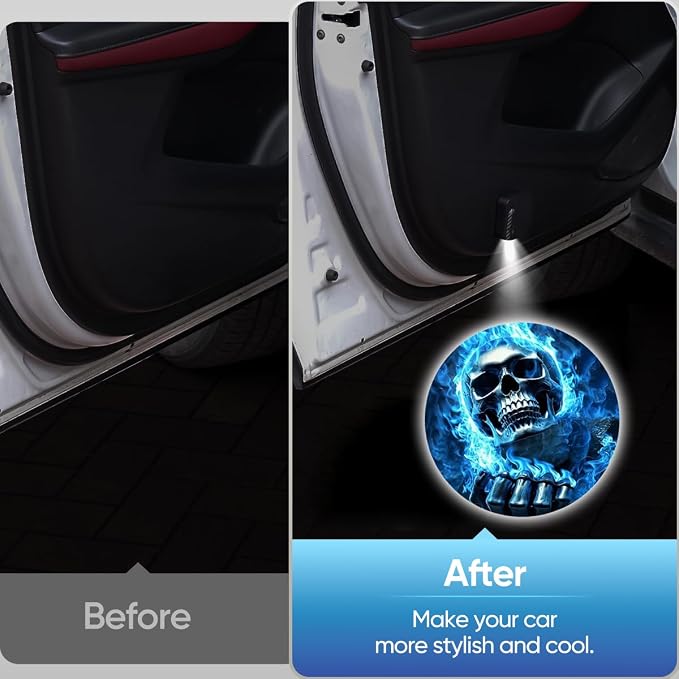 2 PCS Car LED Angel Wing Door Light Logo Projector - Brand Logo Ghost Shadow Light for Car Doors (Blue Skull)