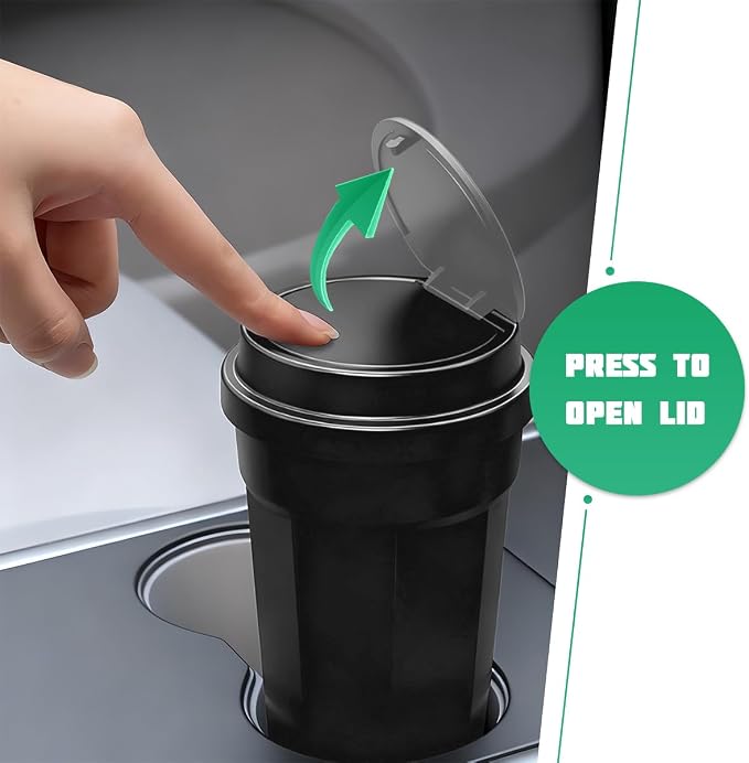 Car Trash Can with Lid, Mini Leakproof Vehicles Garbage Bin for Cup Holder, Multipurpose Automotive Interior Trash Organizers Storage Accessories, Universal for Truck Sedan SUV