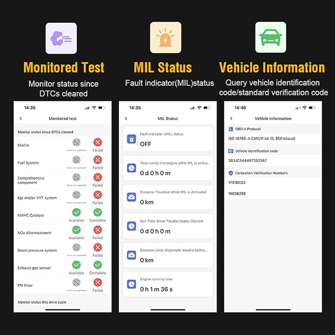 Car OBD2 Scanner Bluetooth for iPhone iOS Android OBDII Diagnostic Scan Tool Code Reader for Error Code Clear Braking Performance Test