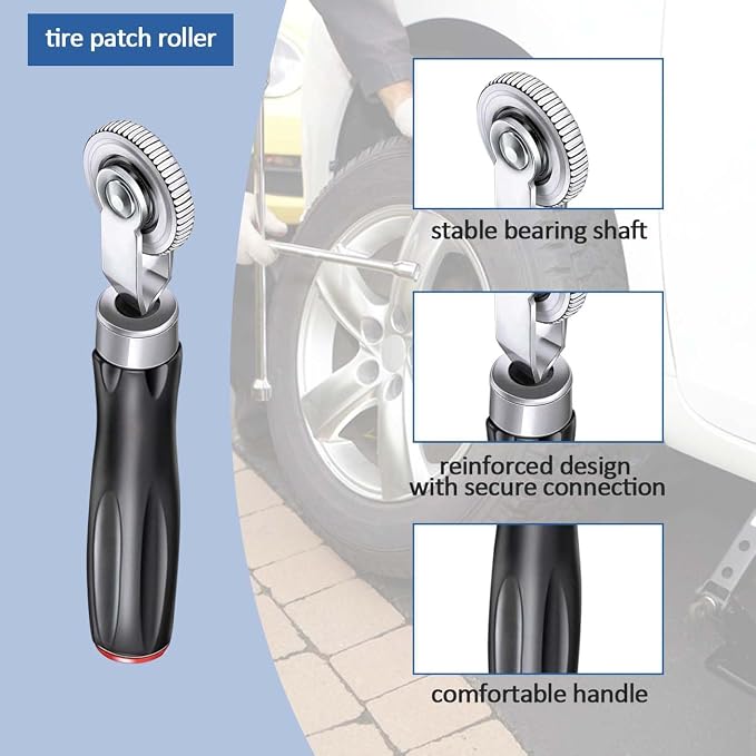 Tire Repair Patch Kit Heavy Duty, 35pcs Tire Repair Tools 42mm Tire Buffing Wheel 32/42/58mm Tire Patches with Tire Patch Roller Inner Liner Scraper for Car Motorcycle Bike Tractors Grinding