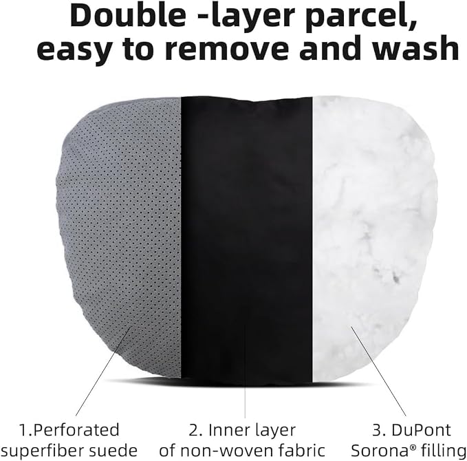 2 Pcs Car Headrest Neck Pillow for Driving,Universal Premium Suede Leather Soft and Comfortable Headrest,Three Gears of Height Adjustment Car Seat Headrest Pillow Car Interior Accessories