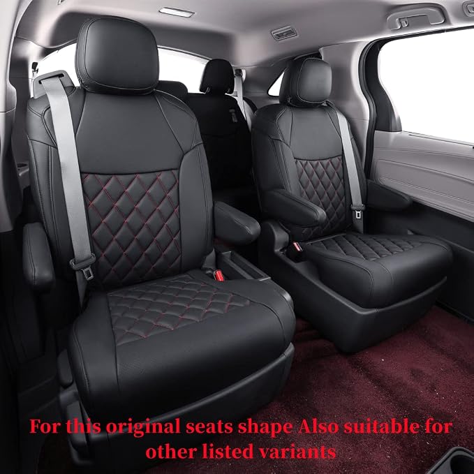 coverdream Leather Seat Covers for Toyota Sienna 2021–2026 XSE/XLE/Limited/Platinum/Woodland,7-Passenger,2nd Row w/No Leg Rest,Custom Fit Full Set Waterproof Seat Protector,Black & Diamond