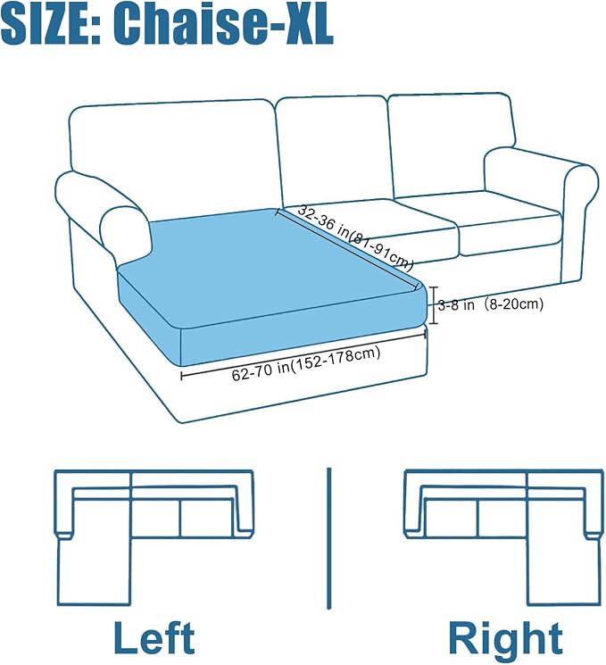 Smiry Waterproof Couch Cushion Covers, Stretch Jacquard Sectional Couch Covers, L Shape Chaise Lounge Sofa Slipcover, Washable Elastic Furniture Protector for Pets, Kid (XL-Chaise Cover, Navy)