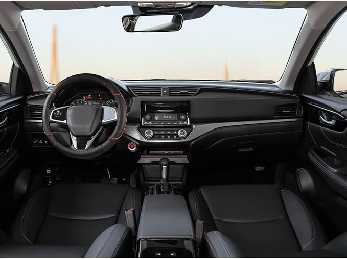 GIANT PANDA Steering Wheel Cover for Honda Civic(2006-2015),CR-Z, Insight, S2000 (Black+Red Line-Small Size)