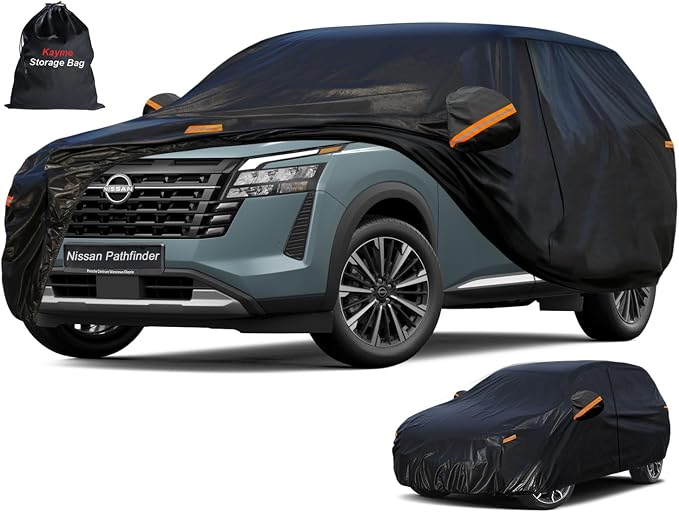 Kayme 7 Layers SUV Car Cover Custom Fit for Nissan Pathfinder (2005-2026) Waterproof All Weather for Automobiles, Outdoor Full Cover Rain Sun UV Protection.Black