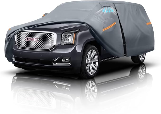 Large SUV Car Cover for GMC Yukon (1995-2026) 100% Waterproof All Weather, Heavy Duty Outdoor Full Exterior Covers Rain Sun Wind UV Hail Protection.
