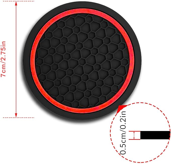 Car Cup Holder Coasters, Dustproof Automotive Interior Accessories Mat,2.75 Inch Non-Slip Insert Water Bottle Holder Pads, Universal for Vehicles, Trucks, RVs and More (Black/Red, 2PCS)