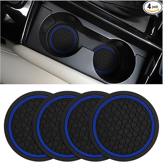 Mandark 4PCS Car Cup Holder Coasters, 2.75 Inch Non-Slip Insert Water Bottle Holder Pads, Dustproof Automotive Interior Accessories Mat, Universal for Vehicles, Trucks, RVs and More（Black/Blue）