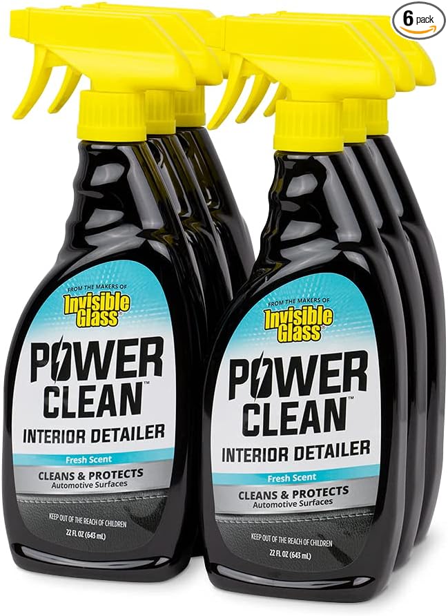 Invisible Glass 92024-6PK Power Clean Interior Detailer Cleaner & Protectant – Cleans, Conditions & Restores Plastic, Vinyl, Rubber & Carbon Fiber – OEM Finish, Fresh Scent – 22 fl oz (Pack of 6)