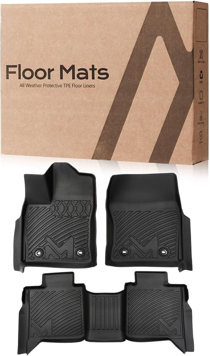 TPE Automotive Floor Mats Custom for 2022-2026 Toyota Tundra (Only for CrewMax Cab), All Weather Cover Protection Waterproof Black Floor Liner Front & Rear Row Full Set Car Mats, 3PCS