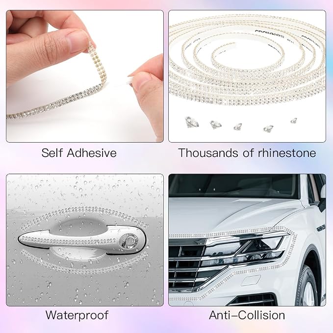 16.4Ft Bling Car Trim Self Adhesive Bling Rhinestone Car Accessories for Women Glitter Crystal Rhinestone Cars Interior Exterior Accessories Sticker DIY Cars Dashboard Diamond Decor for Women (Pink)