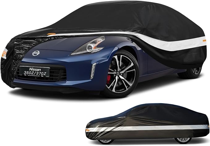 10 Layers Car Cover Custom Fit for Nissan 350Z 370Z Z (2002-2026), Waterproof All Weather for Automobiles, Outdoor Full Cover Sun Dust Rain Protection with Cotton. Black