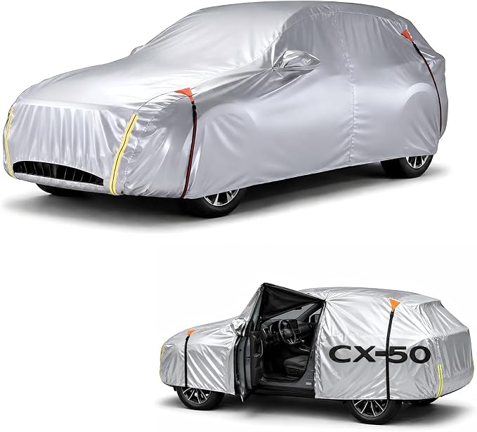 Wigoo Mazda CX-50 2023-2026 CX-5 2026 Car Cover Accessories, Custom Fit SUV Cover, Waterproof All-Weather Outdoor Protection, Windproof Straps, UV Rain Dust Protection, Paint-Safe Lining, Door Zipper