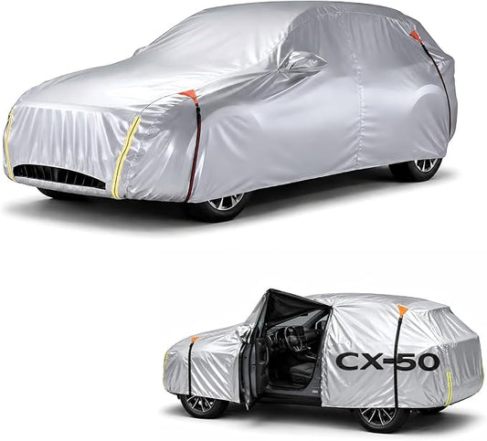 Wigoo Mazda CX-50 2023-2026 CX-5 2026 Car Cover Accessories, Custom Fit SUV Cover, Waterproof All-Weather Outdoor Protection, Windproof Straps, UV Rain Dust Protection, Paint-Safe Lining, Door Zipper