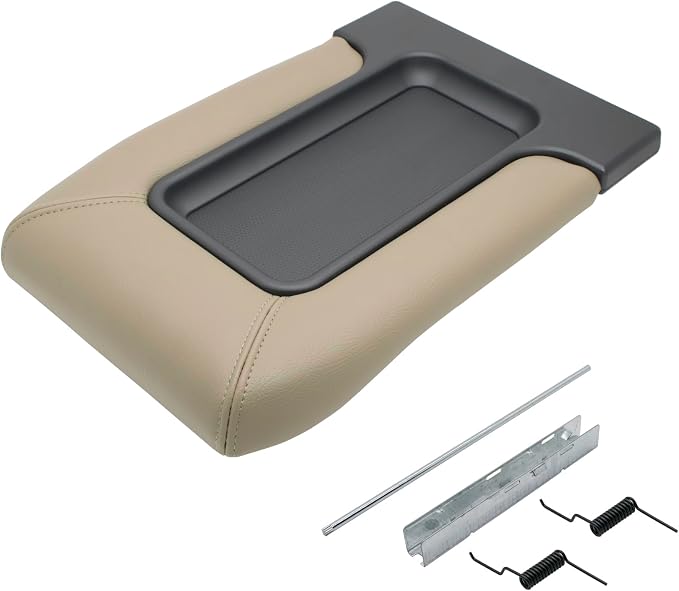NHILES Center Console Lid Compatible with 1999-2007 Silverado Sierra | Fits 1999-2007 Avalanche Suburban Yukon Tahoe, Replaces OEM 19127364 19127365 19127366, Leather Cover, Beige