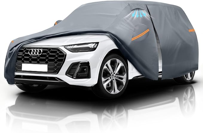 Waterproof Audi Q5(2008-2026) Car Cover with Breathable Vents, [Upgrade] Premium Covers with Cotton Liner and Zipper Door,Sun Rain Snow Dust Uv Protection.(Gift with Towel)