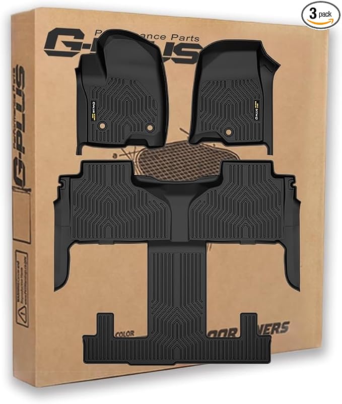 G-PLUS TPE Floor Mats Fit 2021-2025 Chevy Tahoe & GMC Yukon 7-Seat | w/ 2nd Row Bucket Seats,All Weather Protection,Non-Slip,Custom Fit Floor Cargo Liner,TPE Full Coverage,Black