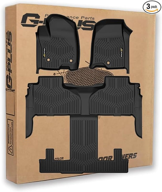 G-PLUS TPE Floor Mats Fit 2021-2025 Chevy Tahoe & GMC Yukon 7-Seat | w/ 2nd Row Bucket Seats,All Weather Protection,Non-Slip,Custom Fit Floor Cargo Liner,TPE Full Coverage,Black