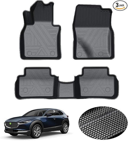 KUST Floor Mats for 2020-2026 Mazda CX-30 Accessories | Front Rear 2 Rows Car Mats, All Weather Protection, TPE Rubber, Raised Edge
