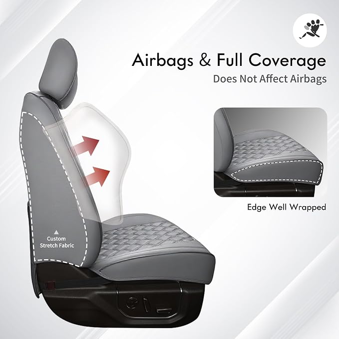 Huidasource Tacoma Front Truck Seat Covers Fit for 4th Gen Toyota Tacoma 2024-2026 All Cab SR, SR5, Limited, TRD Sport/Off-Road, Trailhunter Front Row, Nappa Leather Seat Cover (Front Pair/Gray)