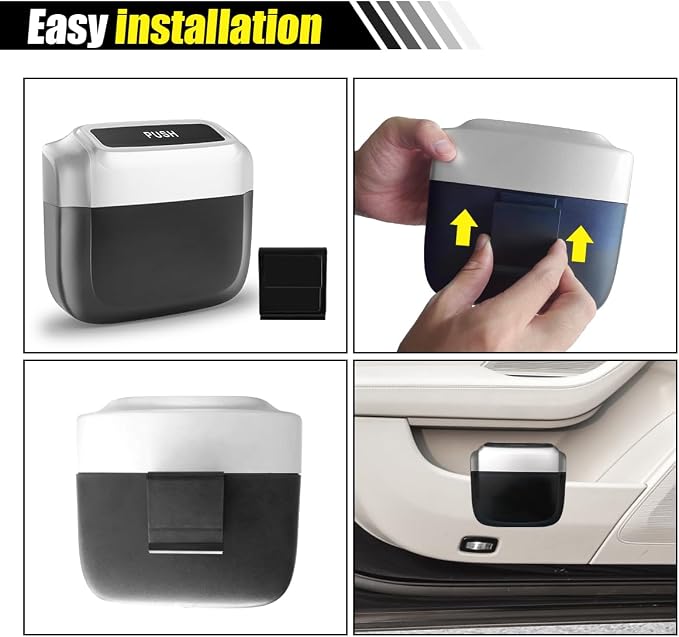Mini Car Trash Can with Lid, Leakproof & Waterproof Auto Dustbin Garbage Can with 30 Trash Bags, Car Organizer and Storage for Automotive Home Office Kitchen Bedroom (Silver, 1PCS)