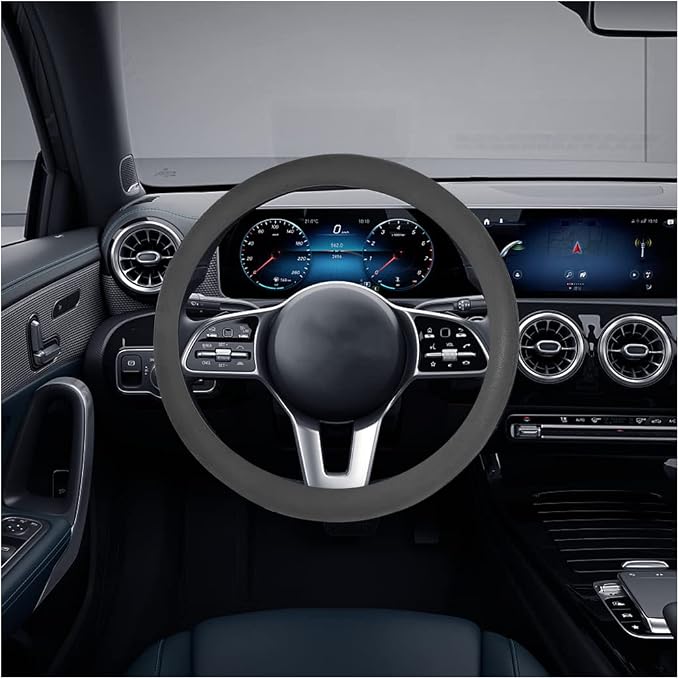 AICEL Car Silicone Steering Wheel Cover, Soft Anti-Slip Auto Steering Wheel Protector Fit 14 Inch, Universal Vehicle Interior Accessories for Cars, SUVs, Trucks, and Vans (Black)