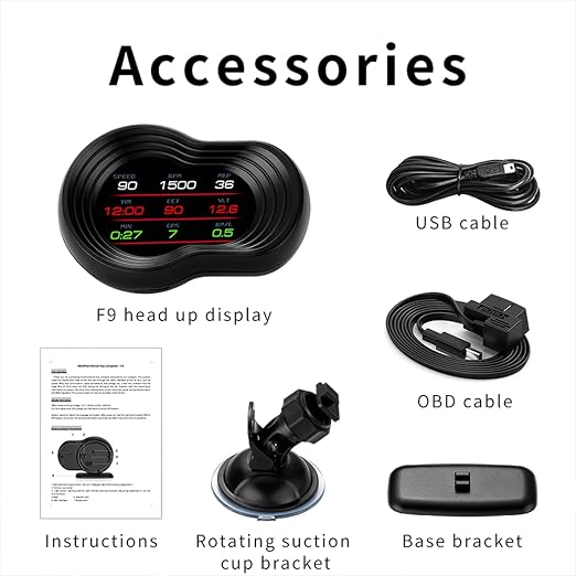obd2 Gauges Display Heads up Display for Cars F9 with Navigation, Digital Speedometer for Car with Water Temperature, Voltage, Fuel Consumption, RPM,Multiple Alarm Functions, Speedometer Plug and Play