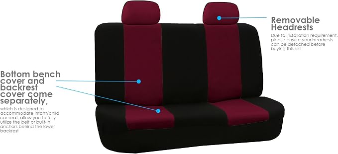 FH Group Car Seat Cover for Back Seat Burgundy Cloth - Universal Fit Rear Seat Covers for Cars with Solid Bench, Car Seat Protector for Dogs and Kids, Car Interior Accessories for SUV, Sedan and Van