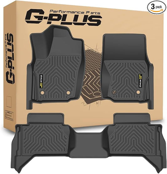 G-PLUS Floor Mats Fit Toyota Tacoma 2024-2025 Double Cab(Not for Hybrid) | Fit Automatic Transmission,All Weather Protection,Non-Slip,Custom Fit Floor Liners,TPE Full Coverage,1st & 2nd Row,Black