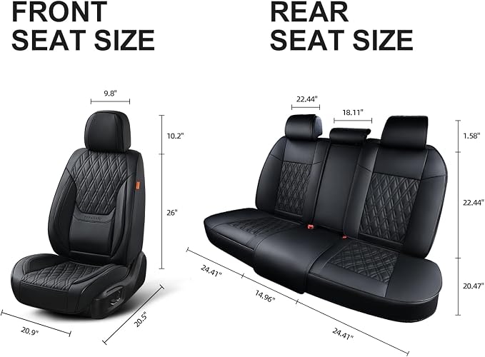 Car Seat Covers Full Set, Breathable Leather Automotive Front and Rear Seat Covers, Car Seat Protectors Full Set,Universal Automotive Vehicle Seat Cover for Most Sedan SUV Pick-up Trucks, Black