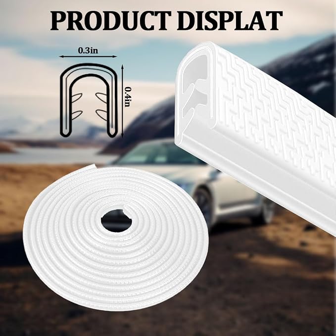 Car Door Edge Guards, 16.4FT U-Shaped Fade-Resistant Vehicle Edge Trim Seal Guard, No-Glue Design Automotive Door Entry Protector Strip, Universal Fit (White)