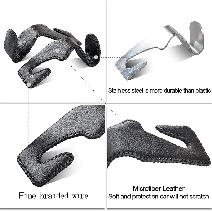 yicheyiyou Car Hooks Universal Car Vehicle Back Seat Headrest Hanger Holder Hook Microfiber Leather & Stainless Steel for Bag Purse Cloth Drink Grocery (Black red)…