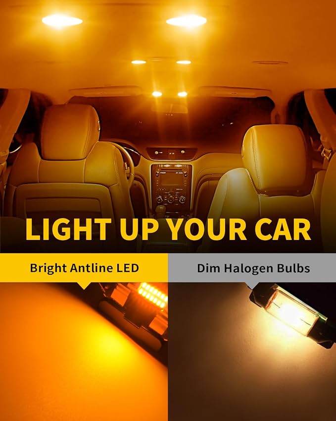 Antline DE3175 DE3021 DE3022 3175 31MM 1.22”LED Bulb Amber Yellow, Super Bright Canbus Error Free 12 Volt Replacements for Interior Dome Map Vanity Mirror Sun Visor Lights (Pack of 10)