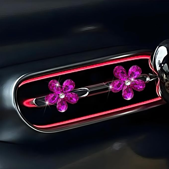 Zpana Bling Daisy Flower Car Air Vent Clips, 5PCS Sparkling Crystal Rhinestone Cute Vehicle Air Conditioning Clamp, Diamond Auto Air Outlet Clip Decor for Women Girls, Universal Fit (Rose Red)