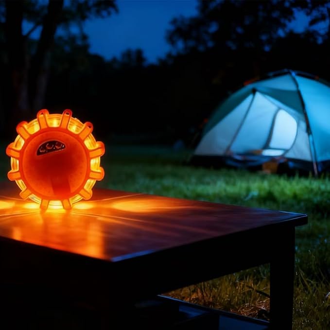 Led Road Flares,With Magnetic Base Hook,Roadside Warning Car Safety Beacon Flashing Disc Flare Kit,For Vehicle And Outdoor Activities