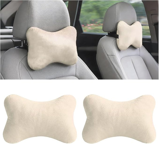 2PCS Car Neck Pillow, Soft Comfortable Vehicle Seat Neck Support Pillow Cushion for Relief Driving Fatigue, Breathable Auto Interior Headrest Neck Rest Pad, Universal for Vehicles (Beige)