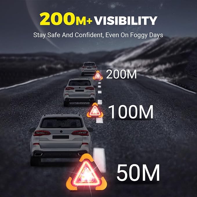 LED Emergency Triangle Warning Light, USB Rechargeable Solar Road Safety Triangles with Reflective Triangle Design, Waterproof Road Flares for Car Truck RV Breakdown Emergency (1PC)