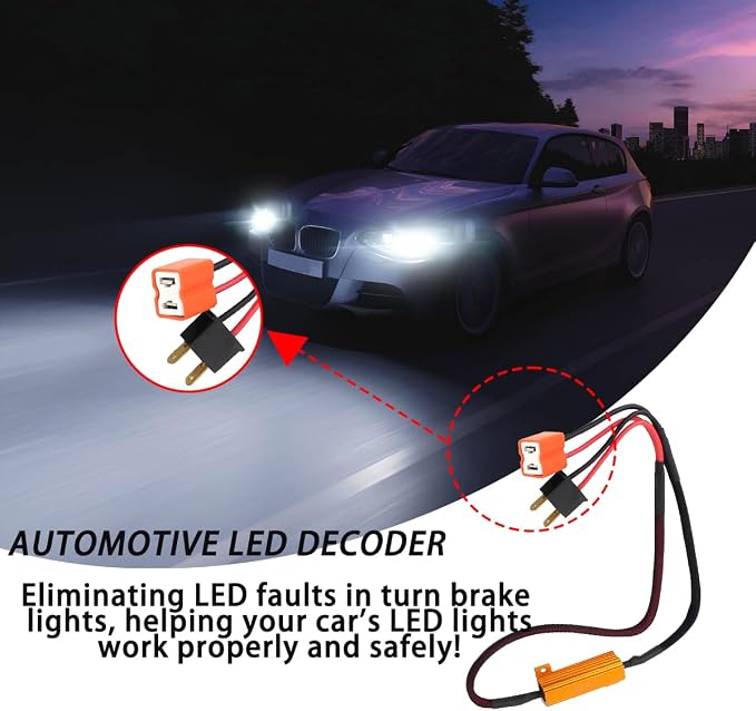 BESULEN 2PCS H7 Car LED Resistor Kit, 50W 6Ohm Vehicle Headlight Anti Flicker Error Decoder, Auto Fog Turn Signal Bulb Load Resistor Relay Harness Adaptor, Universal Auto Accessories
