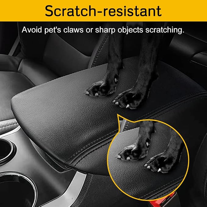 A ABIGAIL Center Console Armrest Cover Compatible with Ford Explorer 2020 2021 2022 PU Leather Arm Rest Box Lid Middle Console Cover Seat Protector Armrest Cushion Pad (Black)