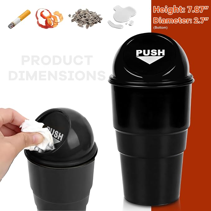 Cup Holder Trash Can for Car, Leakproof Vehicle Back Seat Garbage Can Mini Portable Trash Bin with Lid, Universal Smellproof Cup Holder Garbage Bin for Cars Trucks SUVs (Black)