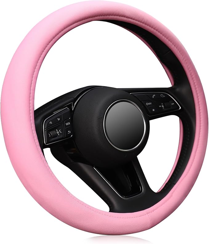 ZHOL Pink Steering Wheel Cover, Universal 15 inch Microfiber Breathable Ice Silk Anti-Slip Car Wheel Protector, Warm in Winter Cool in Summer
