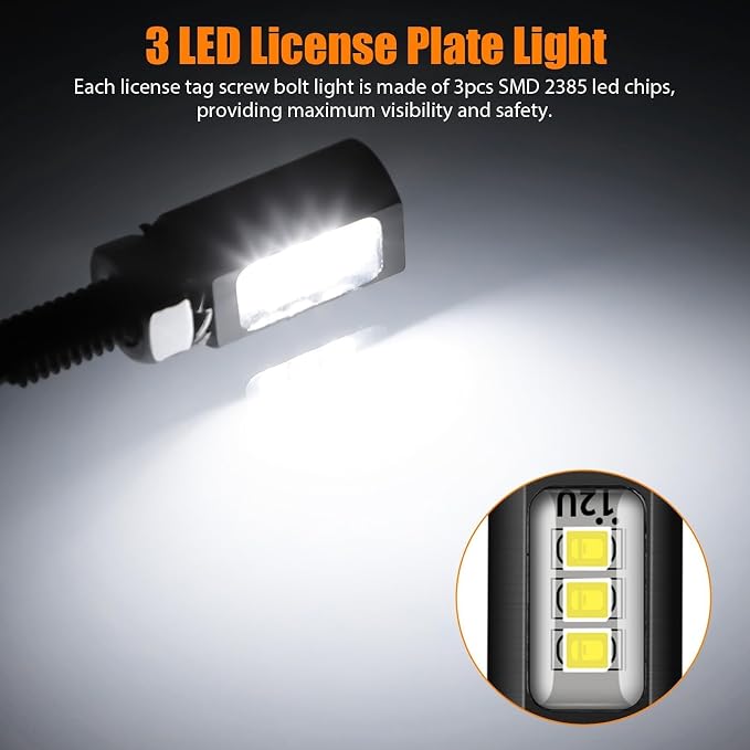 Linkstyle 4PCS 12V LED License Plate Light, License Tag Screw Bolt Lamps, Super Bright Motorcycle LED Bulb Tag Lights for Car Truck RV ATV Bike